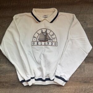 Vintage Crazy Shirts Hawaii Florida Orlando Collared Sweatshirt White Mens Small